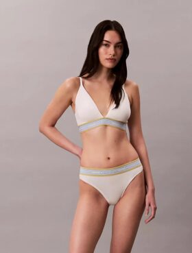 Icon Bralette triunghiulară din bumbac și Modal cu dungi, ușor căptușită