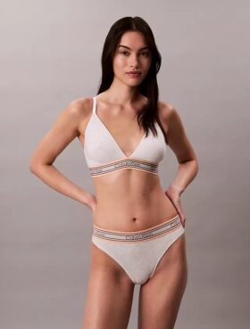Icon Bralette triunghiulară din bumbac și Modal cu dungi, ușor căptușită