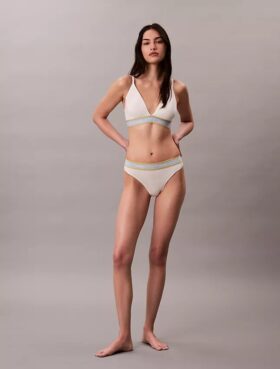 Icon Bralette triunghiulară din bumbac și Modal cu dungi, ușor căptușită