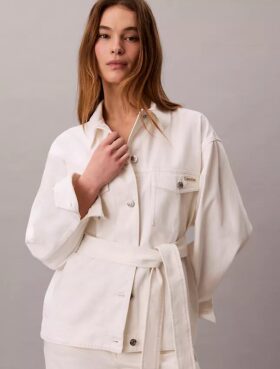 Jachetă din denim cu curea strânsă