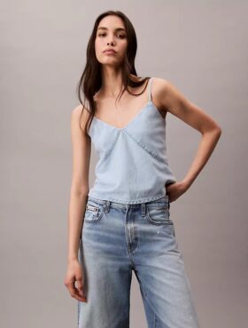 Maiou din denim din amestec de bumbac și in