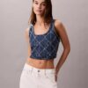 Maiou scurt din denim cu monogramă pe toată suprafața Maiou scurt din denim cu monogramă pe toată suprafața