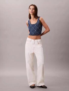 Maiou scurt din denim cu monogramă pe toată suprafața