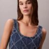 Maiou scurt din denim cu monogramă pe toată suprafața Maiou scurt din denim cu monogramă pe toată suprafața