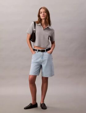Șorturi bermuda din Denim relaxat, amestec de in