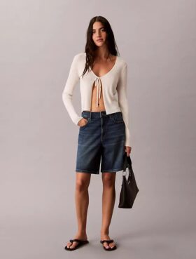 Șorturi din denim cu tiv rulat și croială în A