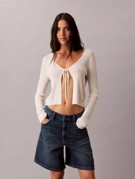 Șorturi din denim cu tiv rulat și croială în A