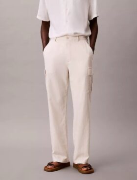 Pantaloni cargo drepți, lejer, din in și bumbac