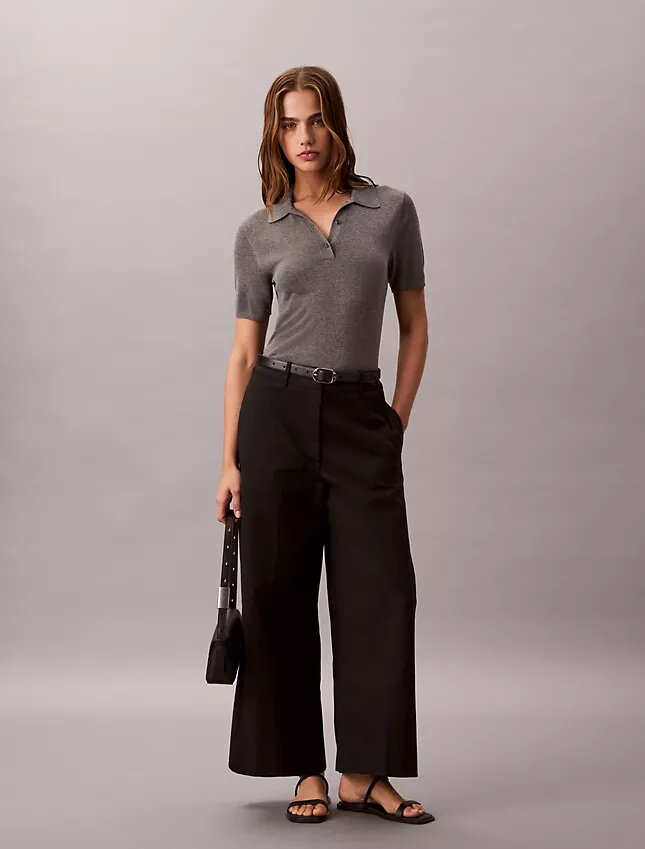 Pantaloni chino croiți, cu picior larg Pantaloni chino croiți, cu picior larg