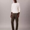 Pantaloni chino slim conici din satin de bumbac Pantaloni chino slim conici din satin de bumbac