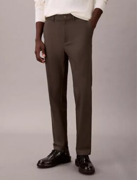 Pantaloni chino slim conici din satin de bumbac