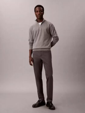 Pantaloni chino slim din satin de bumbac
