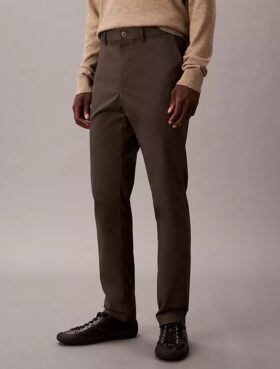Pantaloni chino slim din satin de bumbac