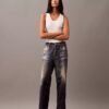 Pantaloni croiți cu imprimeu Denim Pantaloni croiți cu imprimeu Denim