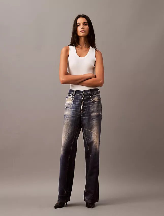 Pantaloni croiți cu imprimeu Denim Pantaloni croiți cu imprimeu Denim