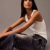 Pantaloni croiți cu imprimeu Denim Pantaloni croiți cu imprimeu Denim