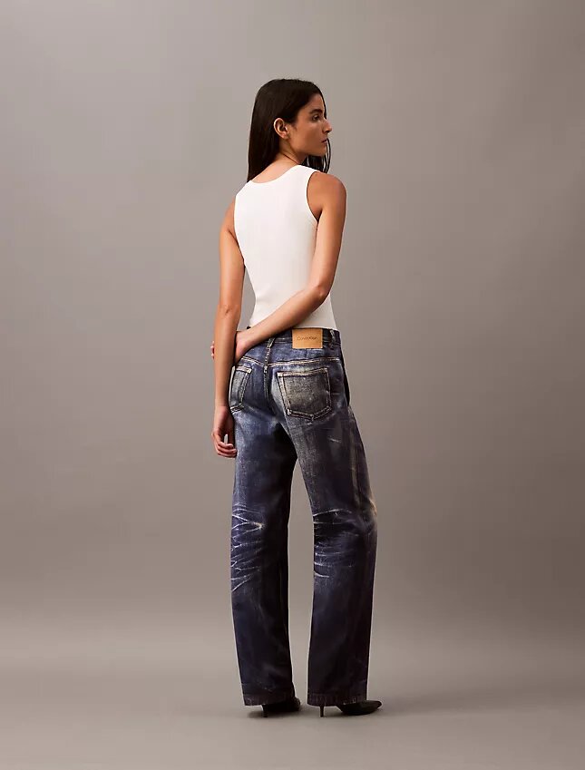 Pantaloni croiți cu imprimeu Denim Pantaloni croiți cu imprimeu Denim