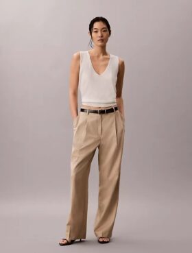 Pantaloni croiți cu picior larg din amestec de in