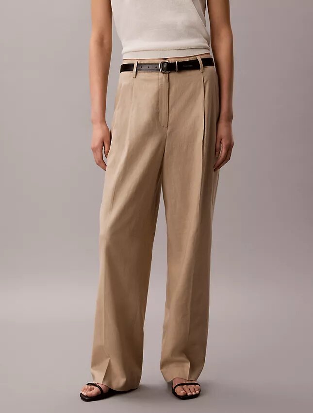 Pantaloni croiți cu picior larg din amestec de in Pantaloni croiți cu picior larg din amestec de in