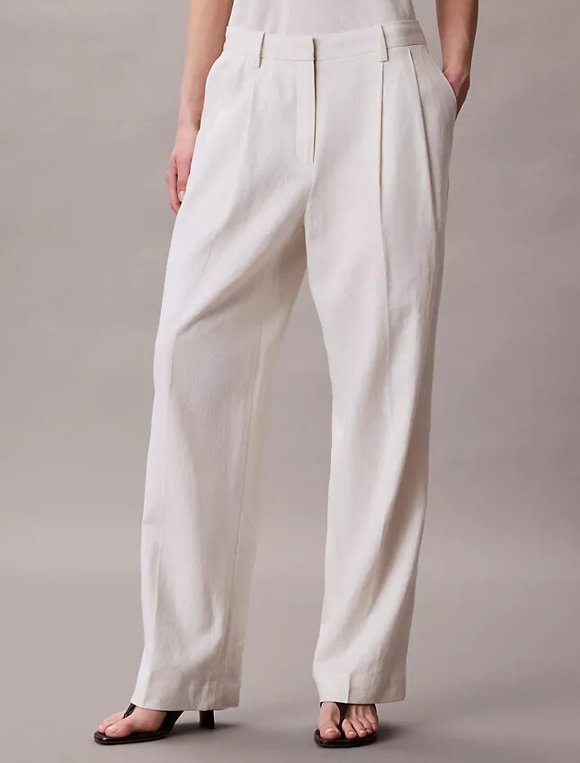 Pantaloni croiți cu picior larg din amestec de in Pantaloni croiți cu picior larg din amestec de in