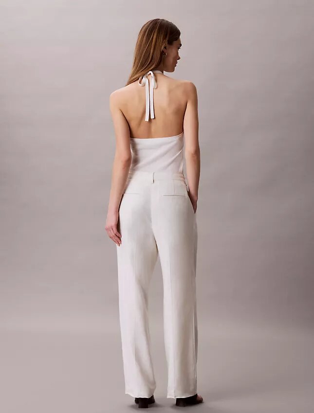 Pantaloni croiți cu picior larg din amestec de in Pantaloni croiți cu picior larg din amestec de in