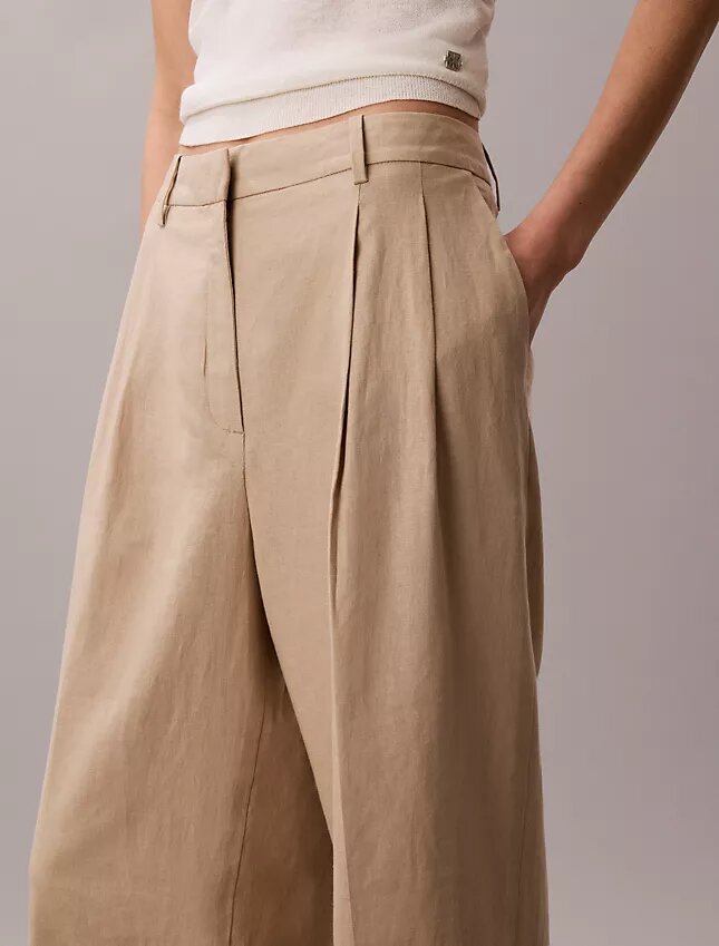 Pantaloni croiți cu picior larg din amestec de in Pantaloni croiți cu picior larg din amestec de in