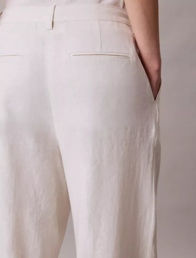 Pantaloni croiți cu picior larg din amestec de in Pantaloni croiți cu picior larg din amestec de in