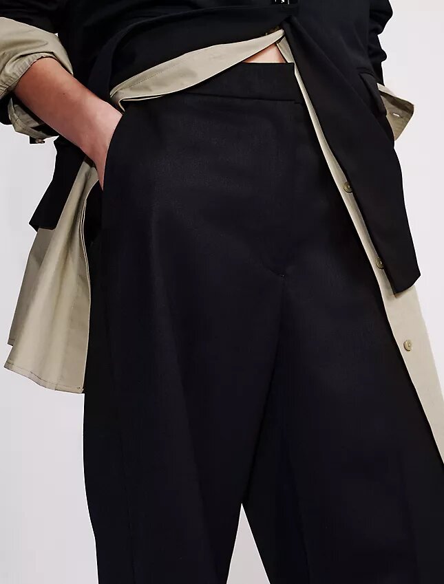 Pantaloni croiți din amestec de lână Pantaloni croiți din amestec de lână