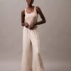 Pantaloni de dormit din satin cu picior larg