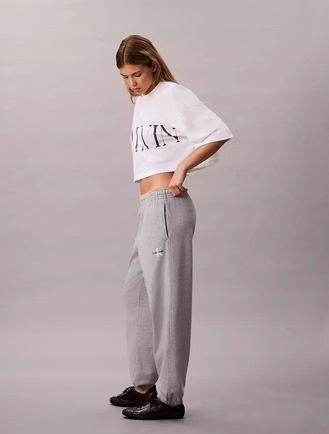 Pantaloni de jogging din material French Terry cu imprimeu Monologo Pantaloni de jogging din material French Terry cu imprimeu Monologo