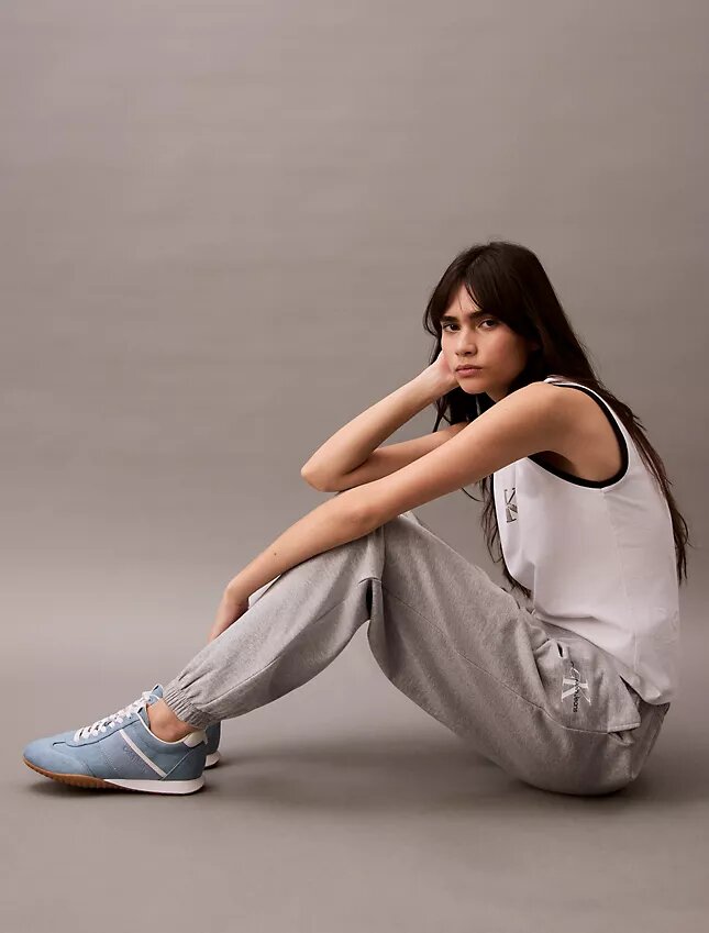 Pantaloni de jogging din material French Terry cu imprimeu Monologo Pantaloni de jogging din material French Terry cu imprimeu Monologo