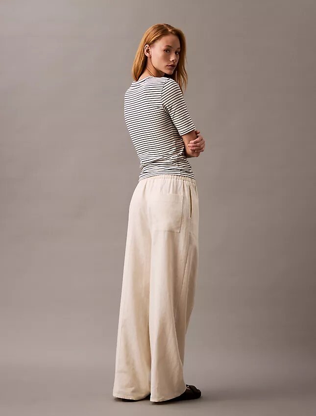 Pantaloni din in și bumbac cu șnur Pantaloni din in și bumbac cu șnur