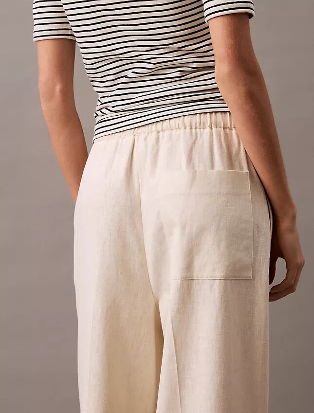 Pantaloni din in și bumbac cu șnur Pantaloni din in și bumbac cu șnur