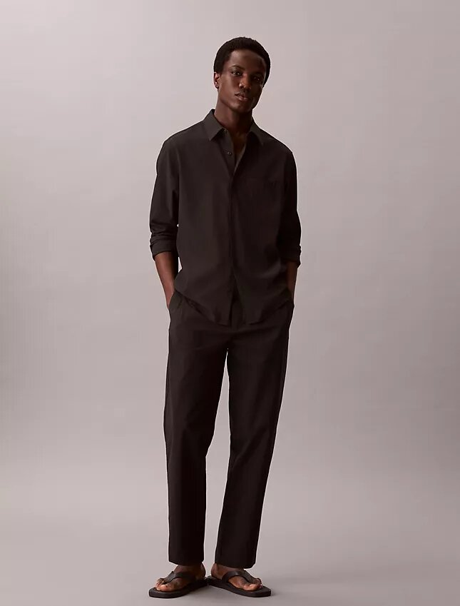 Pantaloni drepți din seersucker Pantaloni drepți din seersucker