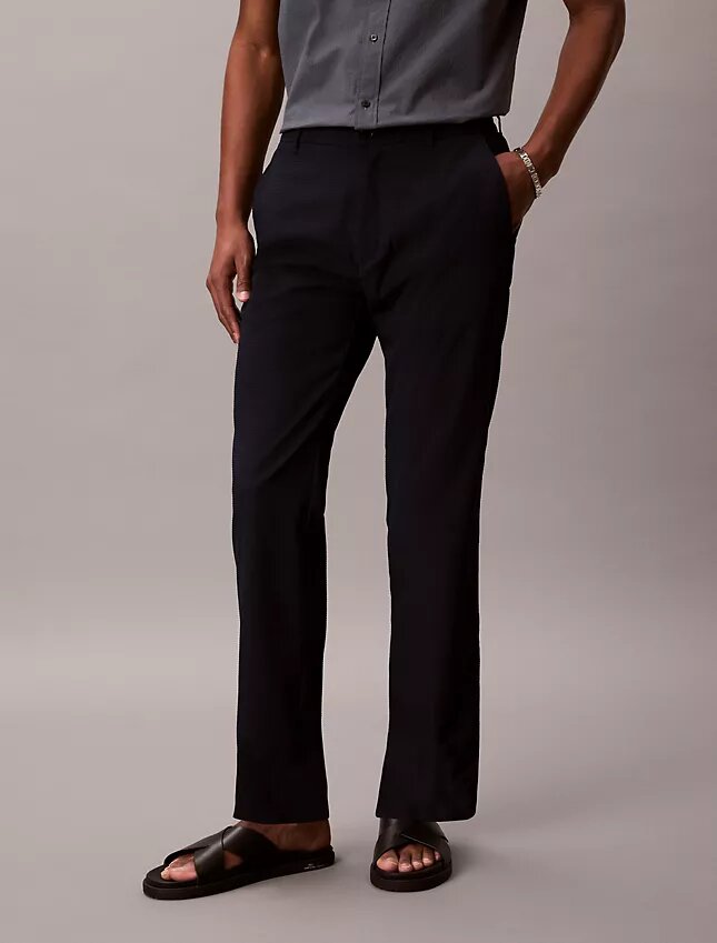 Pantaloni drepți din seersucker Pantaloni drepți din seersucker