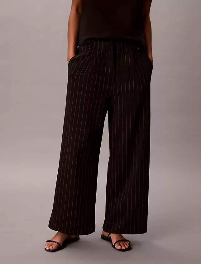 Pantaloni largi cu dungi din țesătură Ponte Pantaloni largi cu dungi din țesătură Ponte