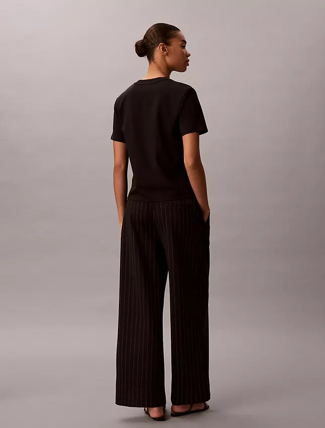 Pantaloni largi cu dungi din țesătură Ponte Pantaloni largi cu dungi din țesătură Ponte