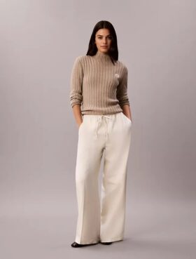 Pantaloni largi cu șnur din amestec de in
