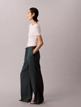 Pantaloni largi cu șnur din amestec de in