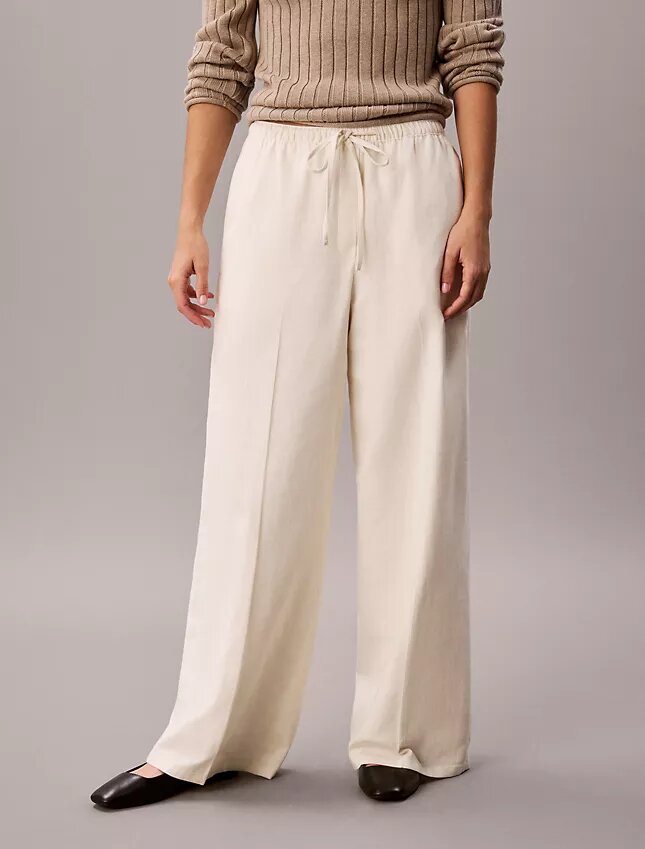 Pantaloni largi cu șnur din amestec de in Pantaloni largi cu șnur din amestec de in