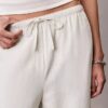 Pantaloni largi cu șnur din amestec de in
