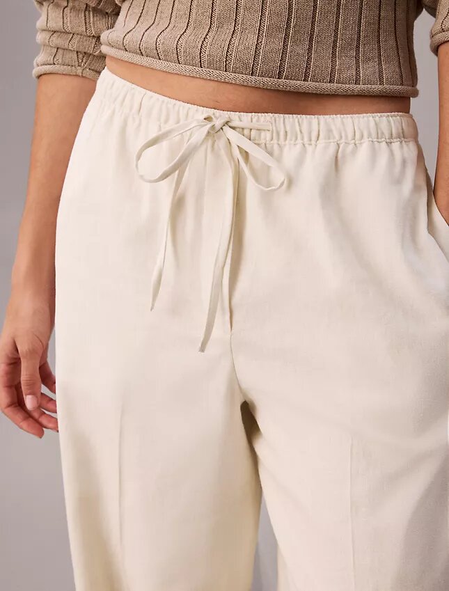 Pantaloni largi cu șnur din amestec de in Pantaloni largi cu șnur din amestec de in