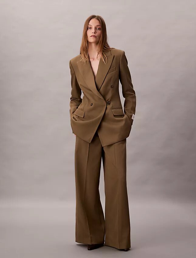 Pantaloni largi din gabardină de lână Pantaloni largi din gabardină de lână
