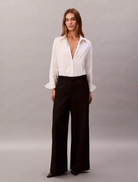 Pantaloni largi din gabardină de lână