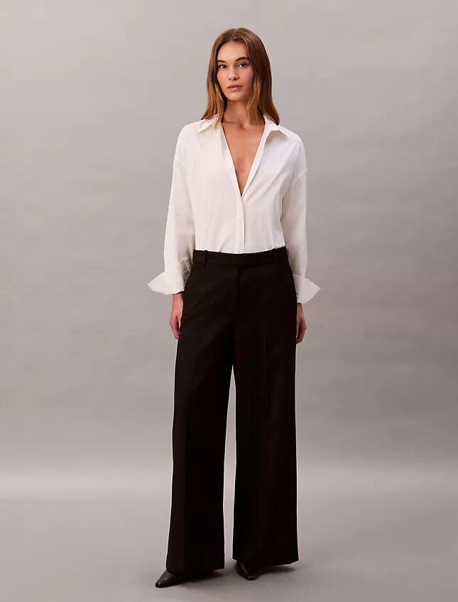 Pantaloni largi din gabardină de lână Pantaloni largi din gabardină de lână