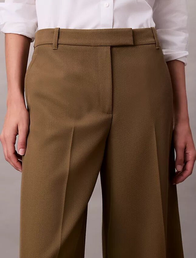 Pantaloni largi din gabardină de lână Pantaloni largi din gabardină de lână