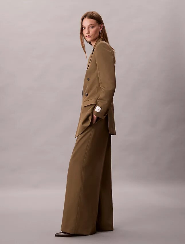 Pantaloni largi din gabardină de lână Pantaloni largi din gabardină de lână