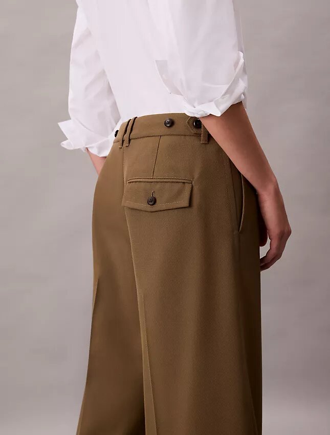 Pantaloni largi din gabardină de lână Pantaloni largi din gabardină de lână