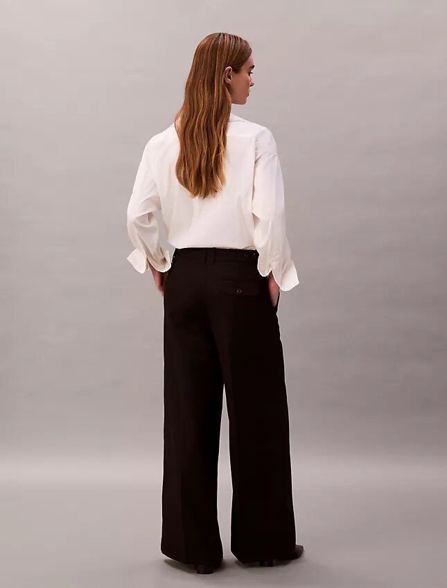 Pantaloni largi din gabardină de lână Pantaloni largi din gabardină de lână