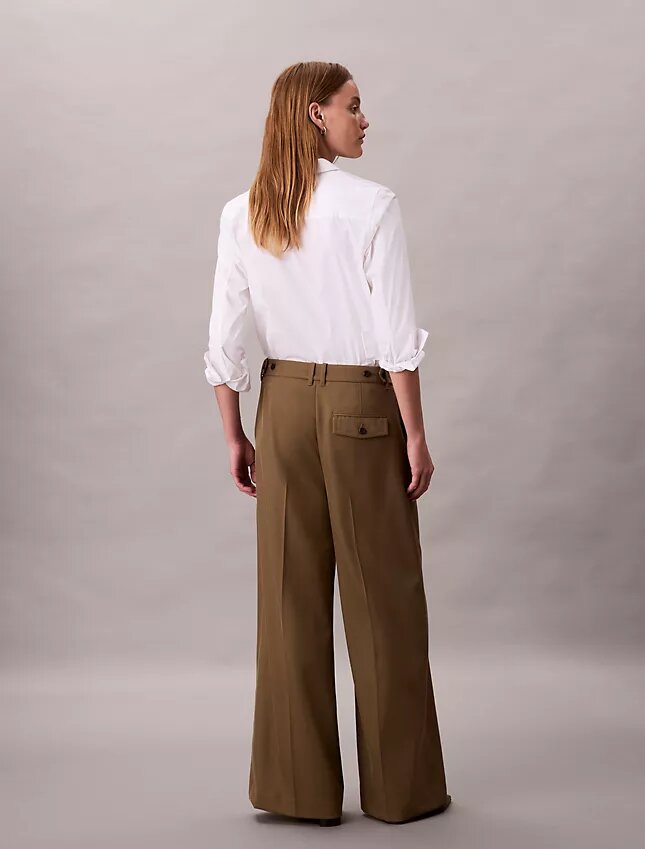 Pantaloni largi din gabardină de lână Pantaloni largi din gabardină de lână
